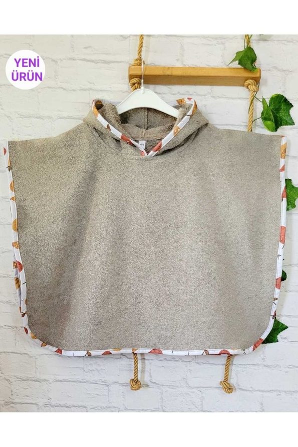 Cotton Hooded Towel Poncho for Kids 4-6 Years - Brown