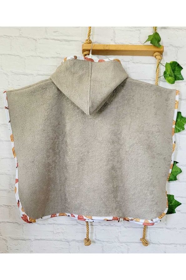Cotton Hooded Towel Poncho for Kids 4-6 Years - Brown