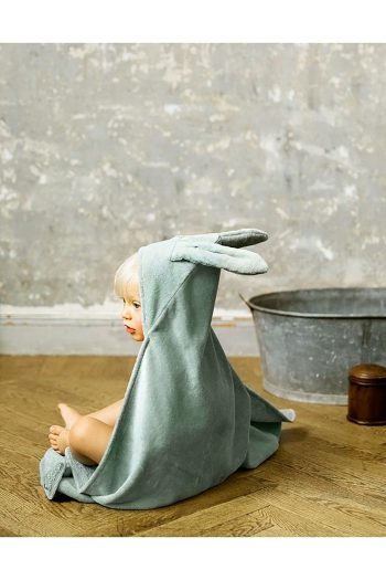 Soft Cotton Hooded Bath Towel for Newborns - Bunny Ears Green
