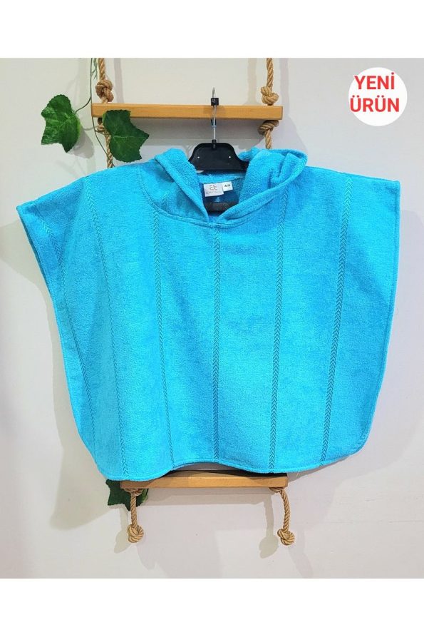 Cotton Lady Hooded Beach Pool Towel Poncho for Kids 3-5 Years - Blue