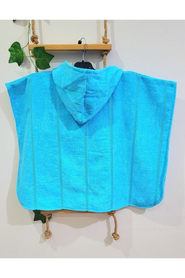 Cotton Lady Hooded Beach Pool Towel Poncho for Kids 3-5 Years - Blue
