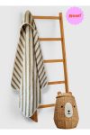 Cotton Baby Hooded Towel for Newborns in Striped Olive Green