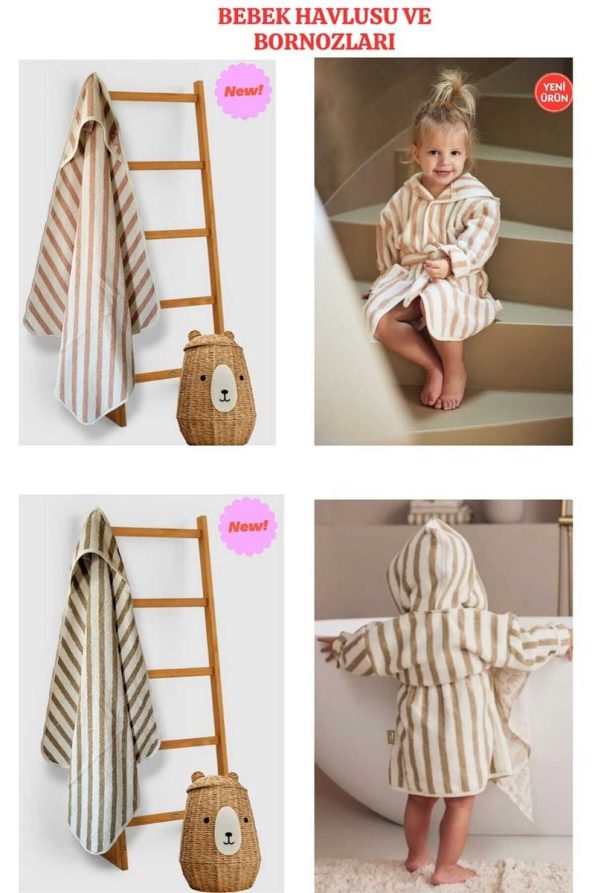 Cotton Baby Hooded Towel for Newborns in Striped Olive Green