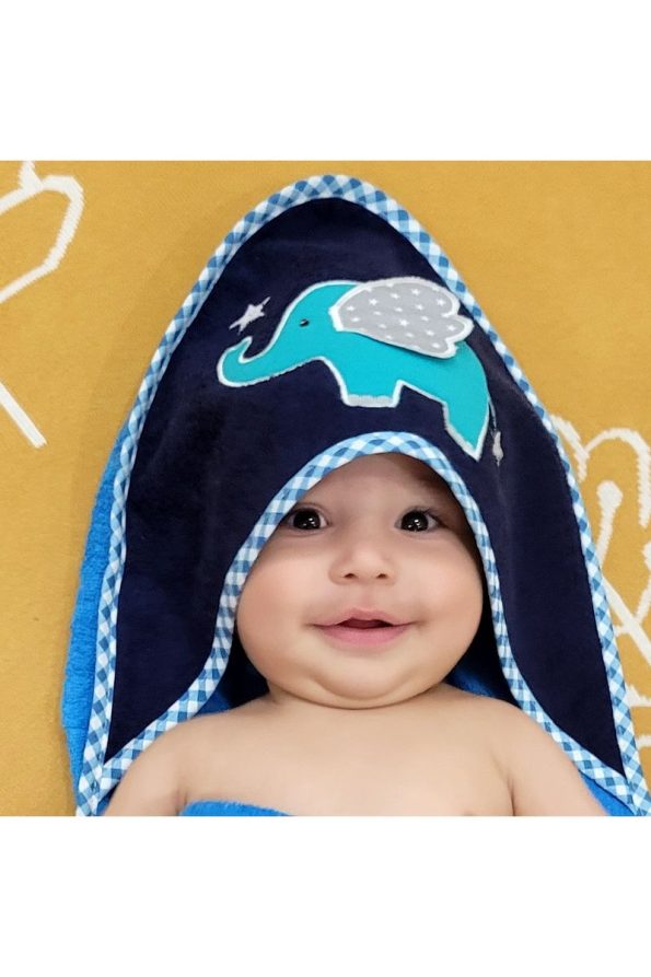 100% Cotton Baby Bath Towel Wrap 80x80cm Blue Elephant