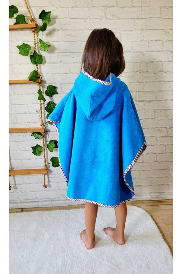 Soft Cotton Hooded Poncho for Kids - Blue