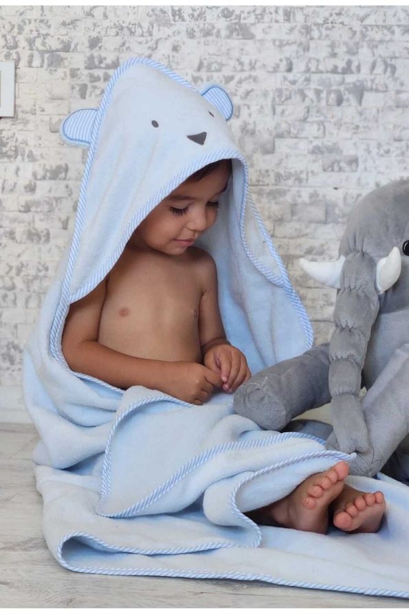 Extra Soft Cotton Baby Bath Towel Wrap 100x100cm Bear Blue