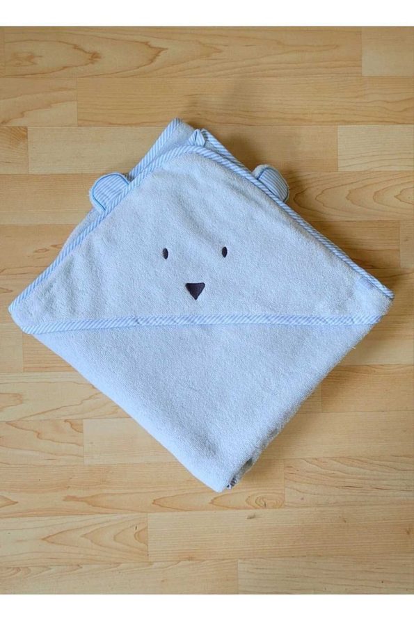 Extra Soft Cotton Baby Bath Towel Wrap 100x100cm Bear Blue