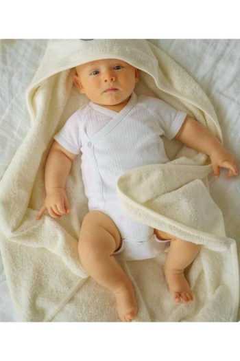 Alpar Textiles 100% Cotton Soft Baby Bath Towel Wrap Beige/Bear