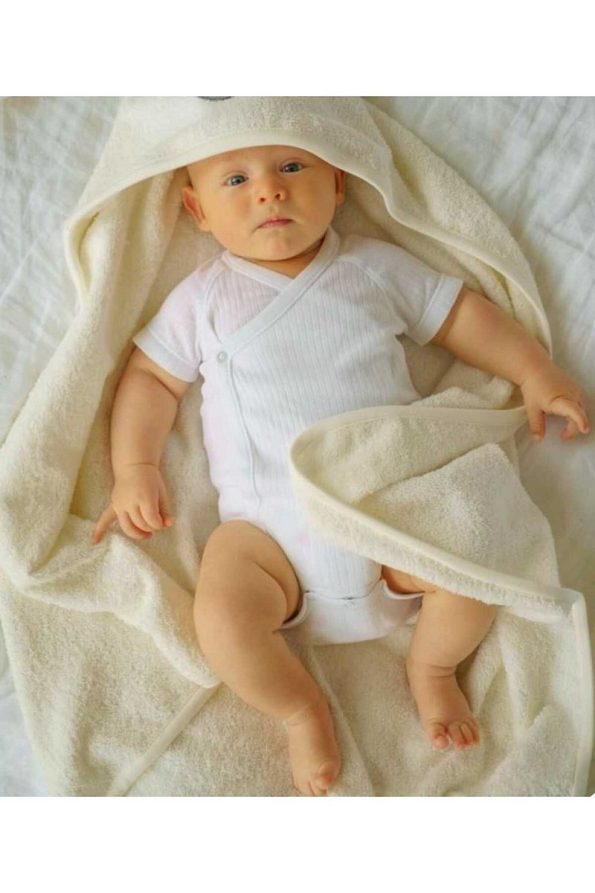 Alpar Textiles 100% Cotton Soft Baby Bath Towel Wrap Beige/Bear