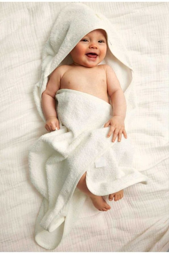 Cotton Lady Outlet - 100% Cotton Newborn Baby Bath Towel Wrap in Cream