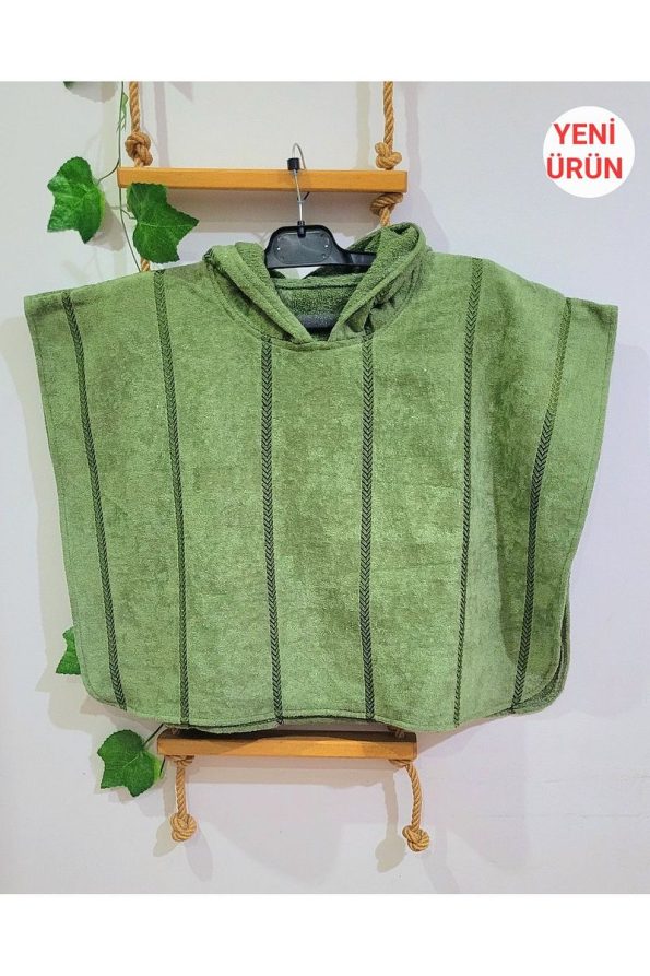 Cotton Lady Hooded Cotton Beach Towel Poncho for Kids - Green