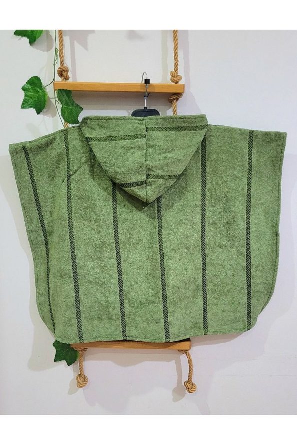 Cotton Lady Hooded Cotton Beach Towel Poncho for Kids - Green