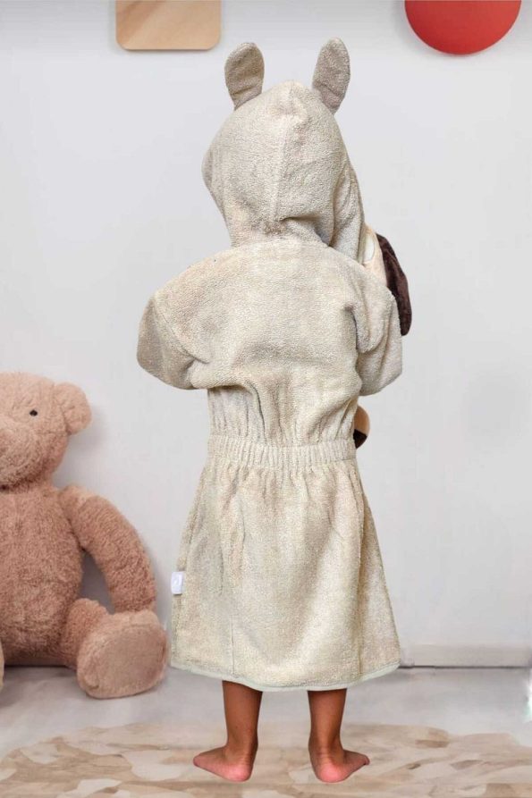 Soft Cotton Unisex Kids' Bathrobe in Beige with Ears