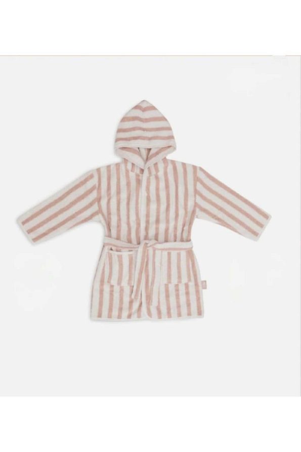 Cotton Hooded Bathrobe for Girls - Striped Pink