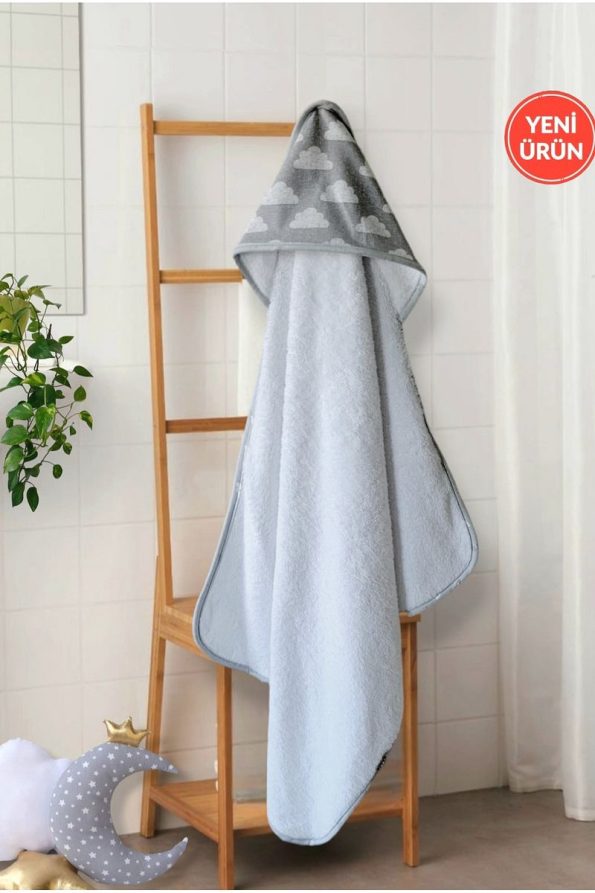 Soft Cotton Baby Bath Towel Wrap in Gray/Cloud