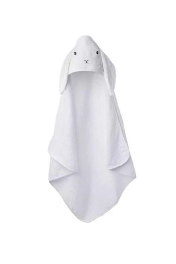 Soft Cotton Baby Bath Wrap Towel for Newborns in White with Bunny Design