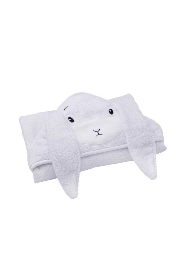 Soft Cotton Baby Bath Wrap Towel for Newborns in White with Bunny Design