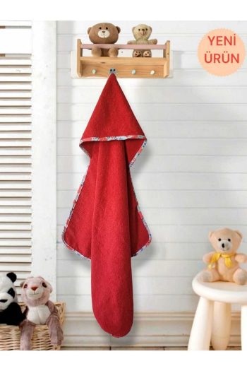 Cotton Hooded Bath Towel for Newborns in Red