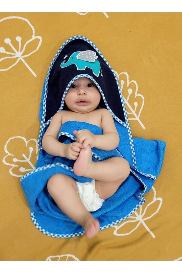 100% Cotton Baby Bath Towel Swaddle 80x80cm Blue Elephant
