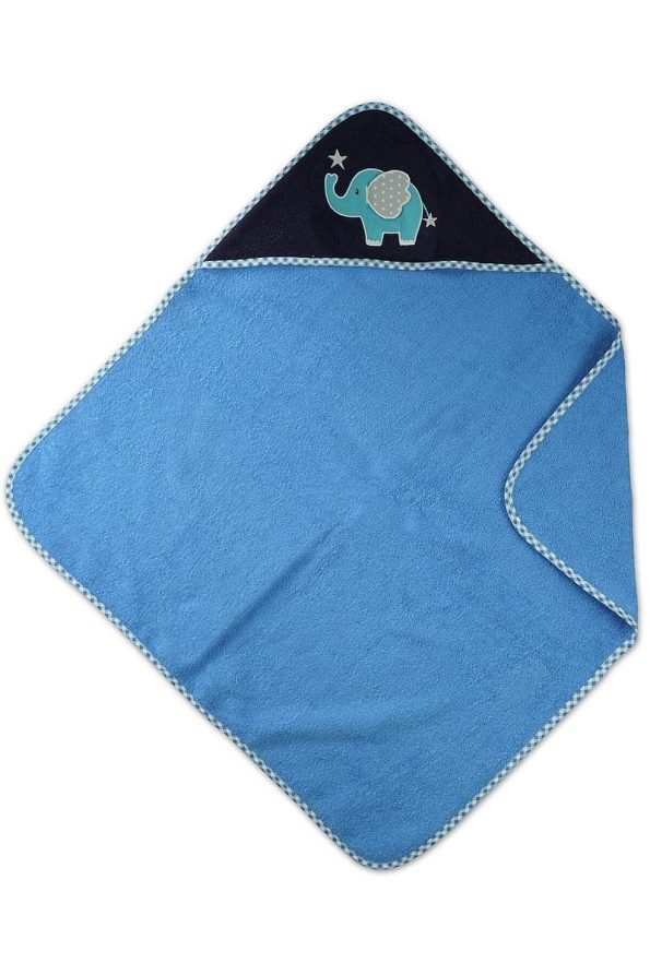 100% Cotton Baby Bath Towel Swaddle 80x80cm Blue Elephant