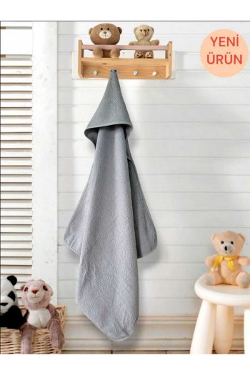 Cotton Hooded Bath Towel for Newborns in Grey