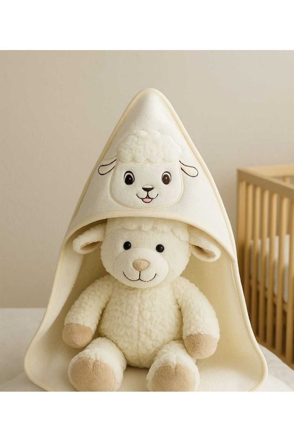 Soft Cotton Baby Bath Towel Wrap 80x80cm Cream Lamb