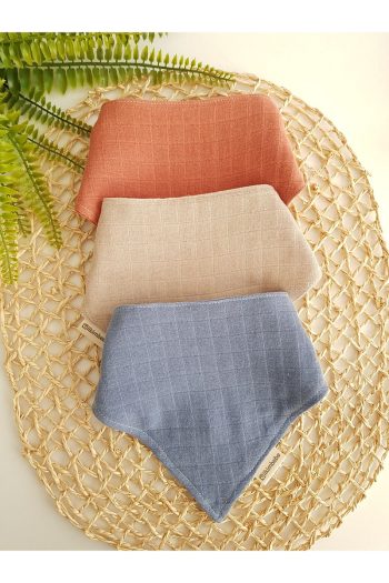 ilkimbebe 3-Piece 100% Organic Cotton Snap Muslin Baby Scarf, Bib, and Feeding Bib Set