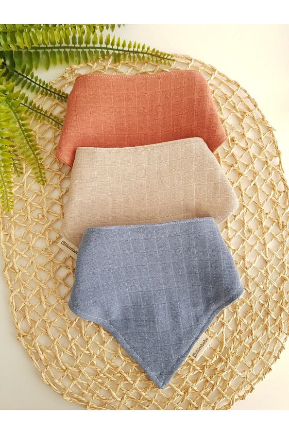 ilkimbebe 3-Piece 100% Organic Cotton Snap Muslin Baby Scarf, Bib, and Feeding Bib Set