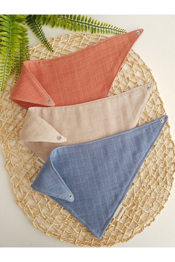 ilkimbebe 3-Piece 100% Organic Cotton Snap Muslin Baby Scarf, Bib, and Feeding Bib Set