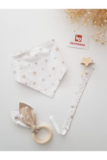 ilkimbebe Baby Bib, Pacifier Chain, and Wooden Teether Set