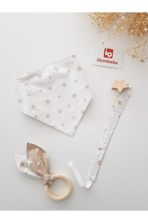 ilkimbebe Baby Bib, Pacifier Chain, and Wooden Teether Set