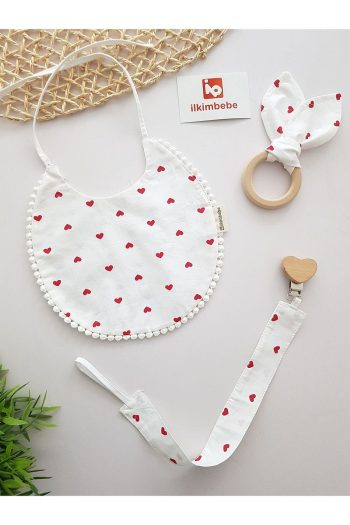 ilkimbebe Baby Bib, Pacifier Chain, and Wooden Teether Set