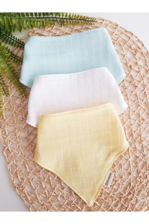 ilkimbebe 3-Piece 100% Organic Cotton Snap Double Layer Muslin Baby Bib Set