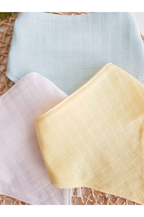 ilkimbebe 3-Piece 100% Organic Cotton Snap Double Layer Muslin Baby Bib Set