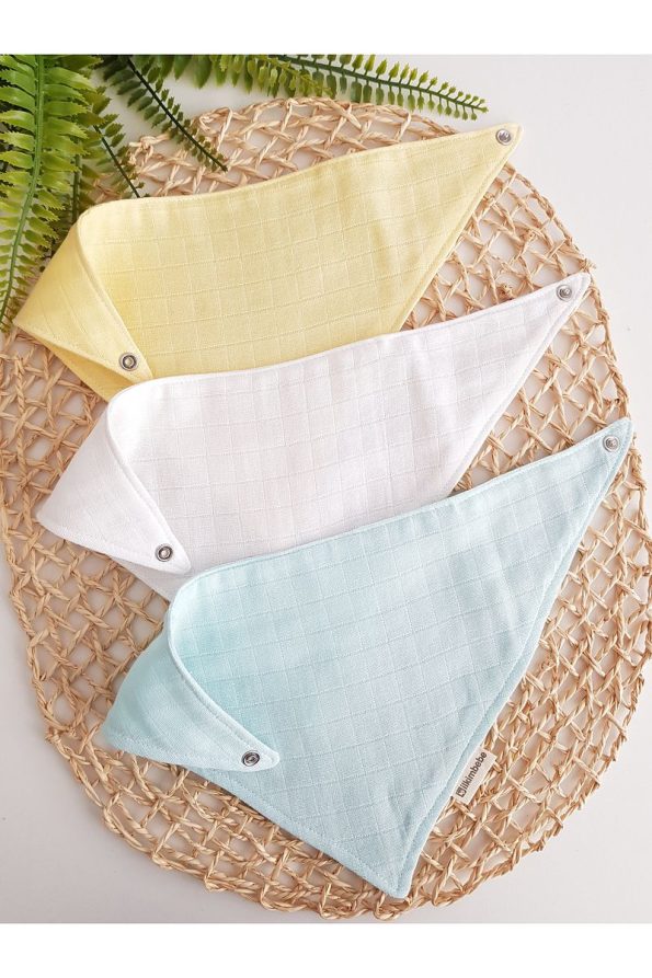 ilkimbebe 3-Piece 100% Organic Cotton Snap Double Layer Muslin Baby Bib Set