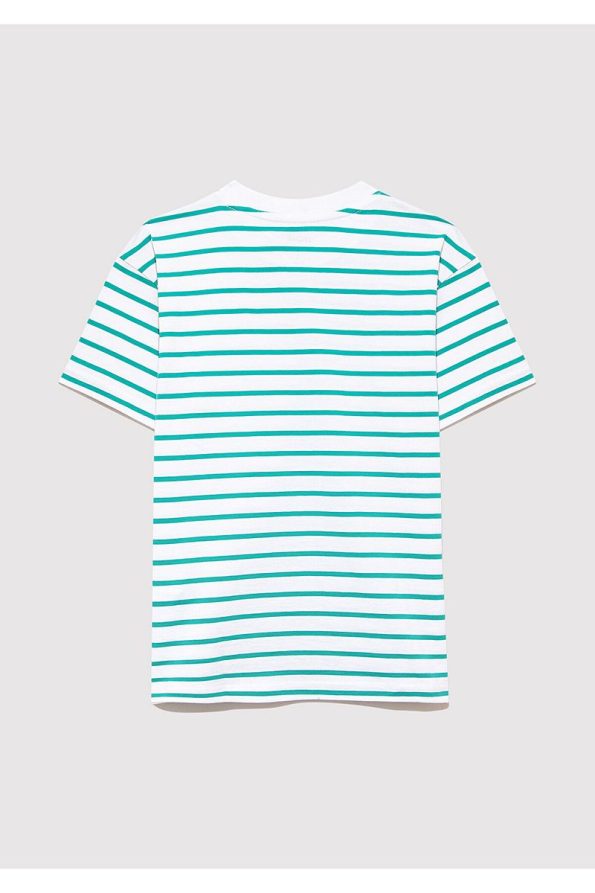 Striped Green Loose Fit T-Shirt with Mavi MV Print