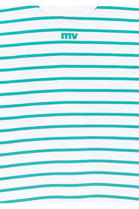 Striped Green Loose Fit T-Shirt with Mavi MV Print
