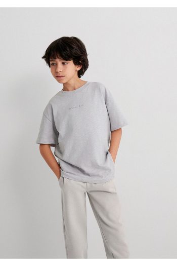 Blue Organic Cotton Gray Basic T-Shirt Loose Fit