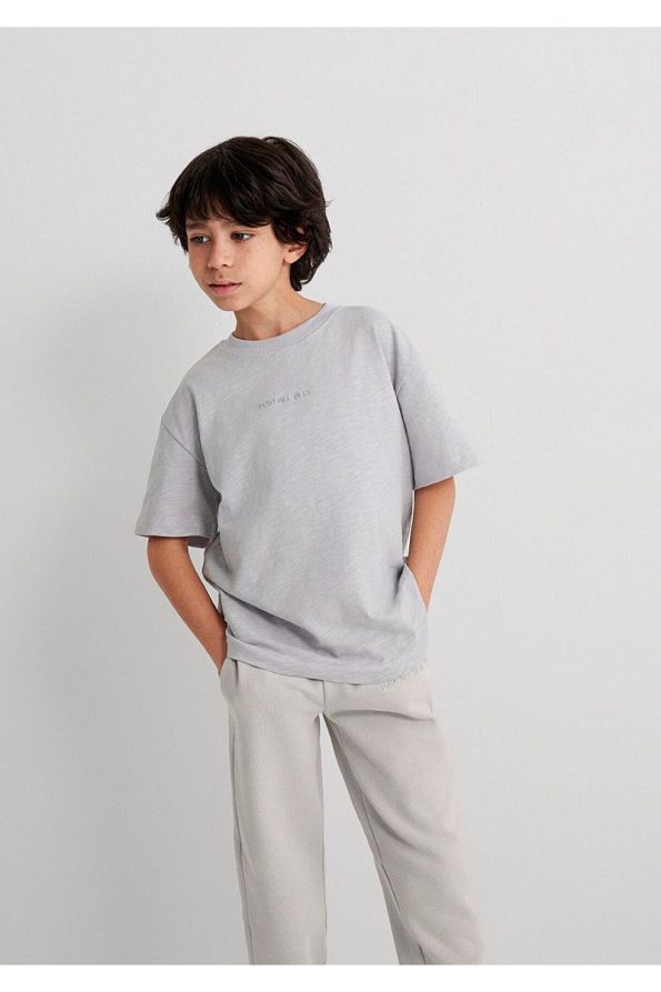 Blue Organic Cotton Gray Basic T-Shirt Loose Fit