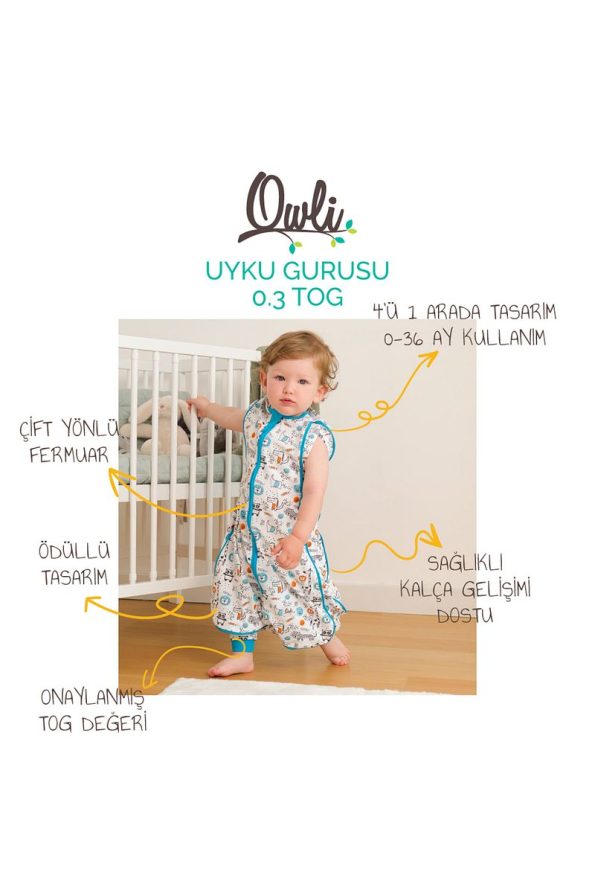 Owli Sleep Guru 0.3 Tog Safari Baby Swaddle / Sleeping Bag, 0-36 Months