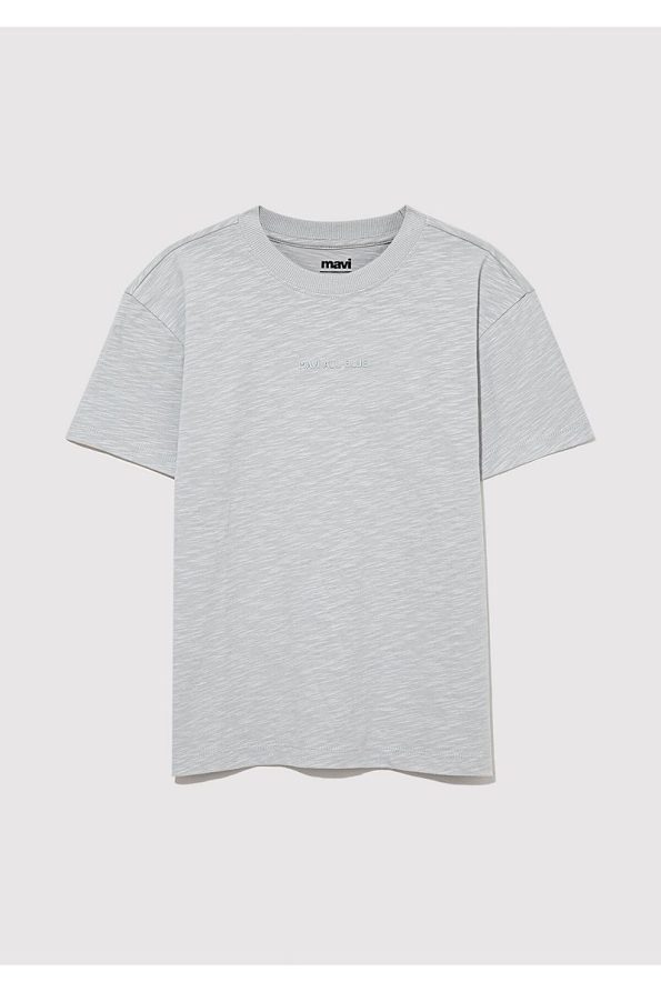 Blue Organic Cotton Gray Basic T-Shirt Loose Fit