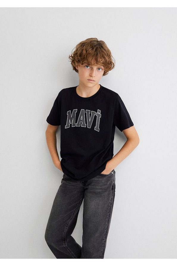 Mavi Logo Printed Black T-Shirt Regular Fit