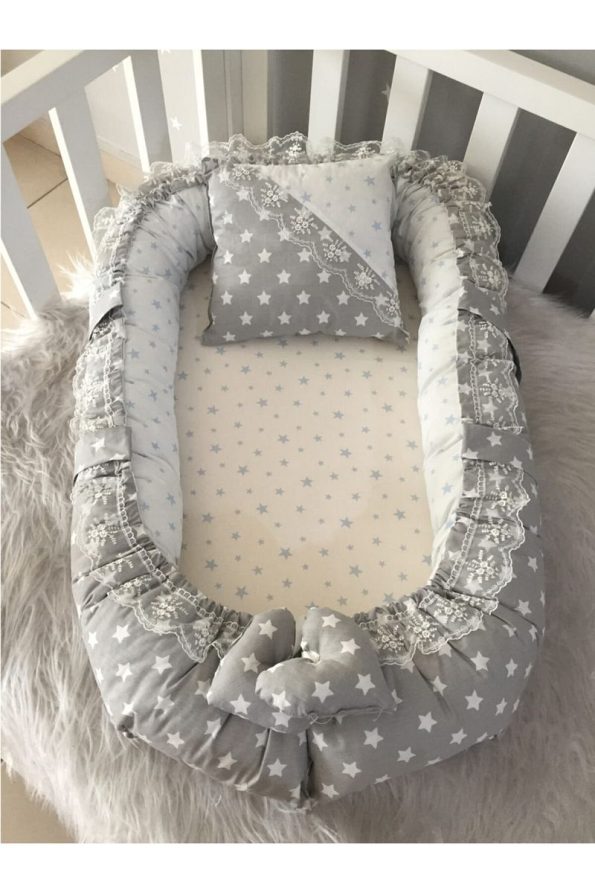 Jaju Baby Gray Star Luxury Design Nest Bedside Baby Nest and Pillow