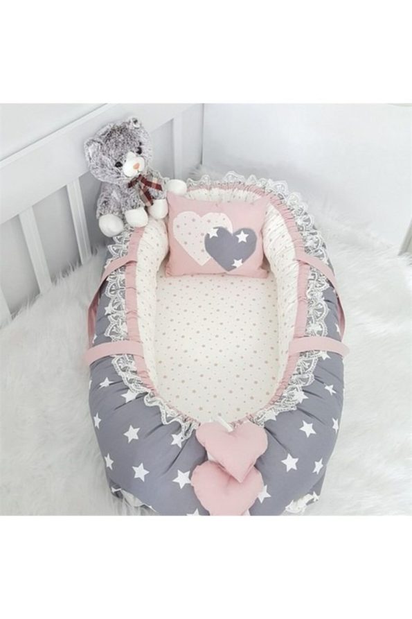 Jaju Baby Gray Star Nest Bedside Baby Crib