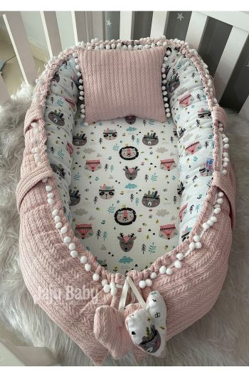 Jaju Baby Nest Powder Knit Fabric and Muslin Baby Bed