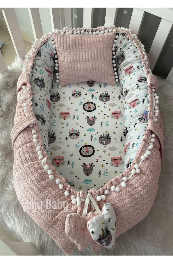 Jaju Baby Nest Powder Knit Fabric and Muslin Baby Bed