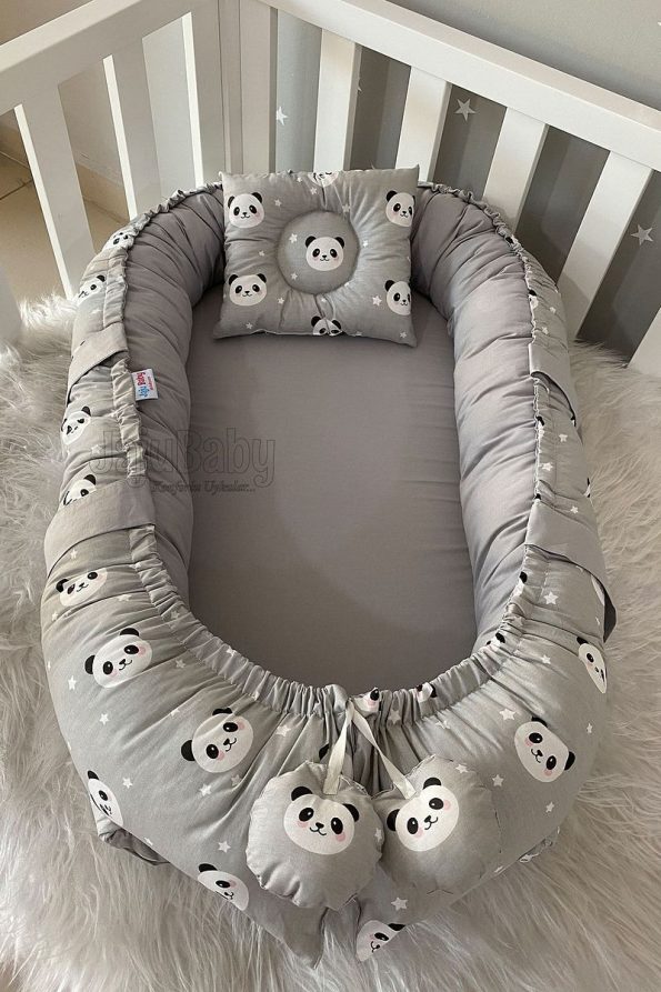 Jaju Baby Nest Gray Panda Luxury Orthopedic Baby Bed
