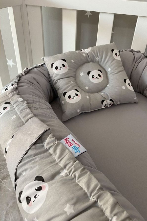 Jaju Baby Nest Gray Panda Luxury Orthopedic Baby Bed