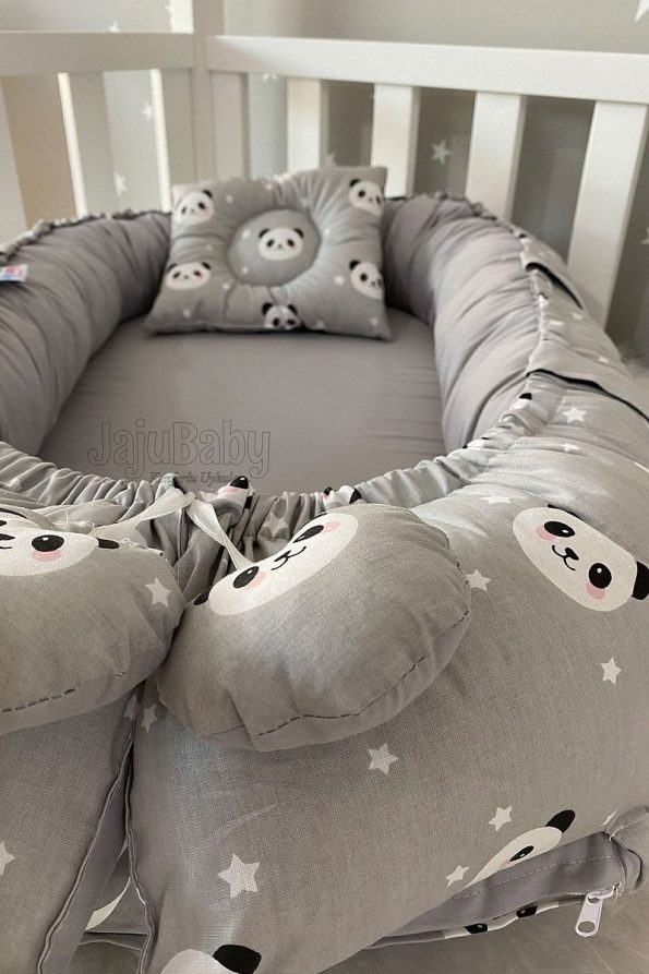 Jaju Baby Nest Gray Panda Luxury Orthopedic Baby Bed