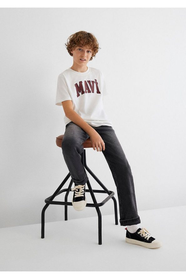 White Regular Fit T-Shirt with Blue Logo